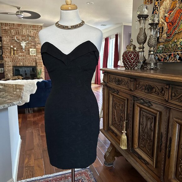 Vintage Betsey Johnson 80s Punk Label Black Textured Bodycon Mini Dress Sz M - Picture 1 of 10